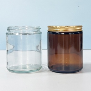 Candle Container 4oz 8oz Amber Clear Candle Vessel Luxury <b>Empty</b> Straight Sided Glass Candle <b>Jar</b> With Aluminum Metal Lids - Product Image 5