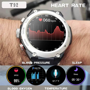 Montre connectée T92 TWS 2-en-<span class=keywords><strong>1</strong></span> avec écouteurs pour suivi du sommeil, température corporelle, moniteur de fréquence cardiaque, tension artérielle, réponse aux appels, commande tactile - Product Image 2