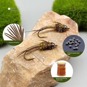 Nymphes de pêche à la mouche à tête de perle en tungstène, queue de faisan, nouées à la main, coulantes, sans plomb, pour la pêche à la truite et au grayling, Euro Nymphing 10 # - Product Image 2