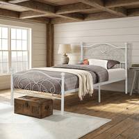 Lit plateforme en métal blanc à motif européen vintage, durable, réglable, taille standard, facile à assembler, sans chambre à coucher