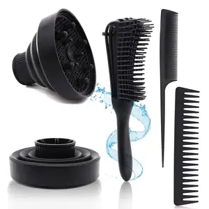 Black Detangler Brush Set Professional Blow Dryer Brush Diffuser for Straight or Curly Hair