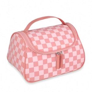 Muestra gratuita, nuevos estilos, estuche de maquillaje multifuncional de nailon con estampado a cuadros para viaje. - Product Image 1