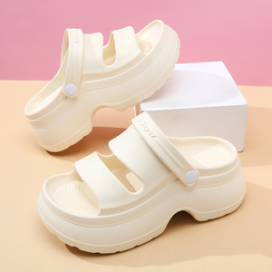 Sandales compensées Guru pour femme en EVA respirant, style bouche de poisson, antidérapantes, pour l'été et la plage, coloris blanc, noir, rose vif, marron - Product Image 1