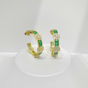 custom plata 925 sterling silver luxury Baguette Cut stone earring party wedding <b>emerald</b> cubic zirconia gold plated earrings - Product Image 2