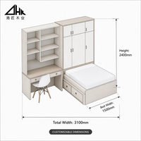 Ensemble de chambre à coucher moderne avec lit tatami intégré, armoire et bureau, meubles de rangement tout-en-un sur mesure pour petits appartements