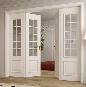 Custom Design <span class=keywords><strong>a</strong></span> doppia foglia bianco adescato MDF <span class=keywords><strong>porte</strong></span> <span class=keywords><strong>a</strong></span> battente in legno con vetro per balcone interno francese - Product Image 5