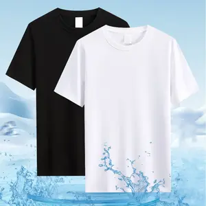 Tech Breathable Super Fiber Waterproof T-shirt Casual Quick Dry Blank Stain Knitted O-neck T-shirt Men