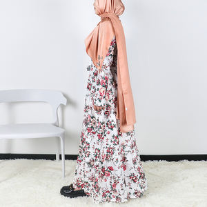 Elegante abito musulmano floreale da donna vestito da sole stampato Kaftan Abaya con cintura <span class=keywords><strong>femminile</strong></span> Islam lungo <span class=keywords><strong>abbigliamento</strong></span> bohémien - Product Image 3