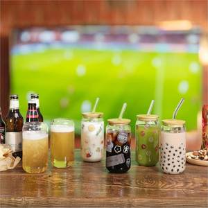 16Oz 20Oz Diy Blank Sublimation High Borosilicate Can Shaped Beer Can Glass <b>Cups</b> Bamboo <b>Lid</b> <b>Straw</b> Dishwasher Microwave Safe - Product Image 3