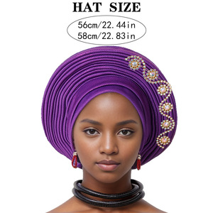 Sıcak satış düğün türban şapkalar bayanlar için afrika elmas Gele şapkalar müslüman kadın nijeryalı Bonnet başörtüsü - Product Image 6