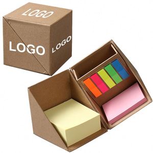 Bloc de Notas Autoadhesivo en Forma de Cubo con Diseño Personalizado, Juego de Portaplumas de Papel Kraft, Caja con Impresión de Logotipo Incluida, Promocional - Product Image 1