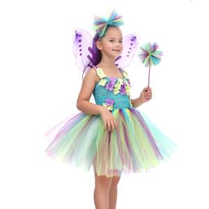 Robe tutu en tulle HP avec bandeau ailes de papillon, costume d'elfe mignon bleu et violet, jupe de princesse pour filles, idéal pour anniversaire - Product Image 2