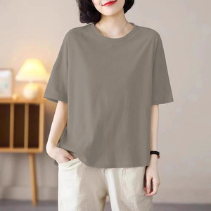 Women's Solid Color Round Neck Short Sleeve T-Shirt Breathable Jersey Plus Size Summer Top - Product Image 2