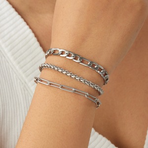 Fashion Chain <b>Bracelet</b> <b>Set</b> Gold Plated Stainless Steel Unisex Geometric Design Jewelry - Product Image 2