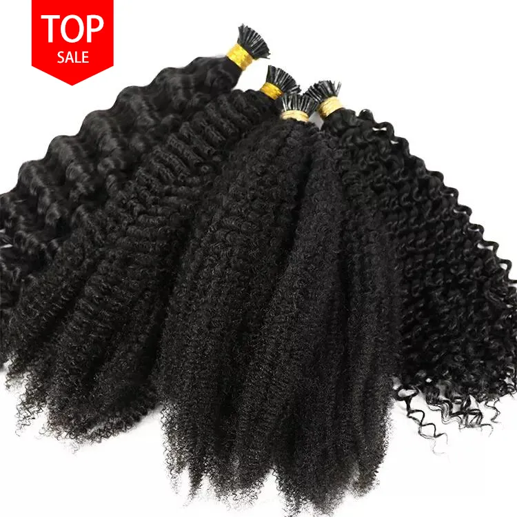 Wholesale 4A 4B 4C Kinky curly itip human Hair Extension Micro link I Tip curly Hair Extensions For Black Women