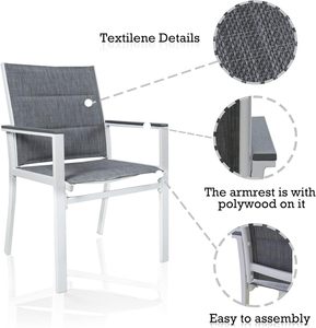 Chaise blanche en tissu textilène rembourré en <span class=keywords><strong>aluminium</strong></span> de style moderne pour l'extérieur, empilable, meubles de salle à manger, provenant de l'usine, utilisation en restaurant - Product Image 6