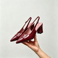 Escarpins pour femmes en cuir verni à bout pointu, à talon carré, à bride arrière, à enfiler, confortables, respirants et légers, pour le bureau