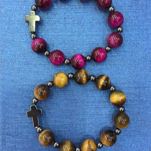 Natural Rose <b>Red</b> Tiger's Eye Cross <b>Bracelet</b> Beaded Jewelry 10mm Plum <b>Red</b> Religious Ceremonies - Product Image 3