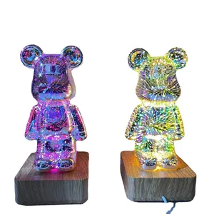 全球定制顶级礼品3D烟花发光二极管熊灯投影七彩熊装饰卧室夜灯智能豪华台灯
