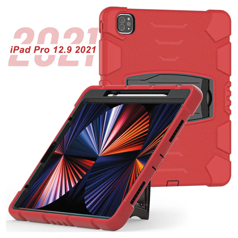 새로운 도착 shockproof 실리콘 태블릿 커버 케이스 애플 iPad 프로 12.9 인치 2021 케이스 연필 홀더 킥 스탠드