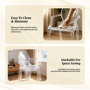 <span class=keywords><strong>Chaise</strong></span> <span class=keywords><strong>Ghost</strong></span> transparente en acrylique cristal moderne sans accoudoirs, style <span class=keywords><strong>Victoria</strong></span> du milieu du siècle, pour événements et mariages, vente en gros - Product Image 4