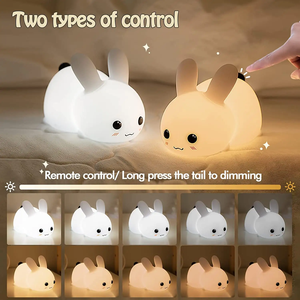 Mini encantadora luz de noche de silicona de tacto suave Led recargable para niños lámpara de conejito luz de noche de animales de silicona - Product Image 2