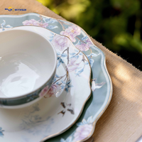 Nouvel ensemble de vaisselle en porcelaine fine de 59 pièces, assiette de 27 cm (10,5 po) peinte à la main, de luxe, résistante à la chaleur et compatible lave-vaisselle