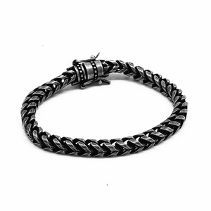 yunnique Men's Black <b>Titanium</b> Steel Bracelet Geometric <b>Chain</b> Magnetic Clasp Motorcycle Style Jewelry - Product Image 3