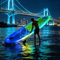 Planche de SUP gonflable écologique à LED avec technologie Drop Stitch, aileron unique, luminescence nocturne, couleur personnalisable, unisexe, pour tous les milieux aquatiques