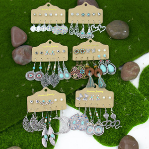 Fashion <b>Chandelier</b> Earrings Tibetan Silver Turquoise Women's Party Jewelry Bohemian Style <b>Feather</b> Design 2024 - Product Image 2