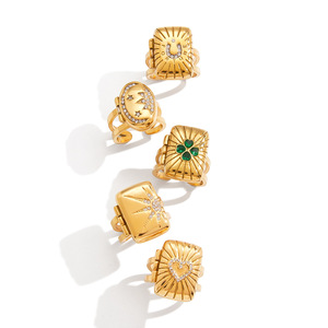 Fashion <b>Rings</b> <b>Set</b> <b>Gold</b> Tone Geometric Design Pave Setting Women's Jewelry Gift - Product Image 5