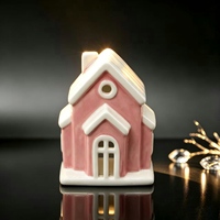 Weihnachtliche Rote Keramik-Hausförmige LED-Nachtlampe Wohnzimmer-Dekoration Ornament
