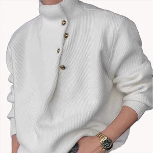 Pull à col haut pour homme, design de boutons irréguliers, style coréen tendance, marque décontractée, tricot décontracté pour l'automne et l'hiver - Product Image 2