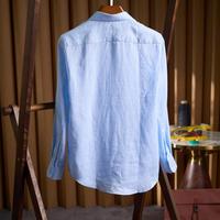 Kemeja Pria Lengan Panjang Slim Fit Trendy Musim Panas Bahan Linen Italia Vintage Inggris, Bernapas, Kasual, Kerah Kancing, Pewarnaan Polos