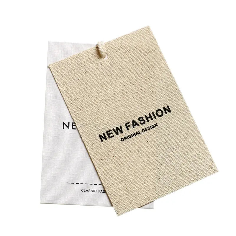 Customized Luxury Cotton Linen Garment Hang Tags Label String Under Garments Hot Stamping White Black Custom Logo For Clothing