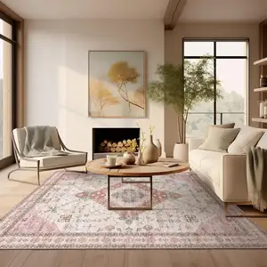 Customized Washable Living Room Rug Non-Slip Low-Pile Boho Floral Painting Carpet Office Durable Indoor Printed Rug