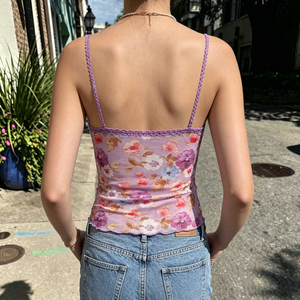 Camisole pour femme style campagne romantique française, imprimé floral et patchwork de dentelle, dos nu, pour les vacances d'été, purement sexy - Product Image 5