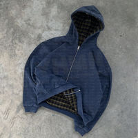 Sudadera con capucha unisex al por mayor, de alta calidad, estilo vintage, con cremallera, efecto desgastado por el sol, doble capa de forro polar, sin cordón, para invierno