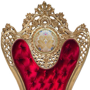 Sedia di Lusso in Stile Francese per Soggiorno, Schienale Alto in Legno di Faggio Intagliato a Mano, Seduta in Tessuto con Foglia d'Oro e Imbottitura Morbida, Modello King Queen Royal Red - Product Image 6