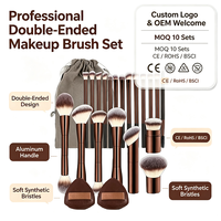 Ensemble de pinceaux de maquillage professionnels en gros, manche en aluminium, double embout, pour fond de teint, blush et fard à paupières, logo personnalisé OEM