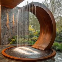 Sculpture de fontaine d'eau circulaire en acier inoxydable poli, grande taille, personnalisée, pour jardin extérieur, décoration artistique en métal soudé