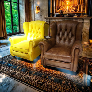 Sillón de Cigarros de Cuero Genuino de Alta Gama, Estilo Italiano, Antiguo y Retro, con Ruedas, para Sala de Estar, Muebles para el Hogar - Product Image 1