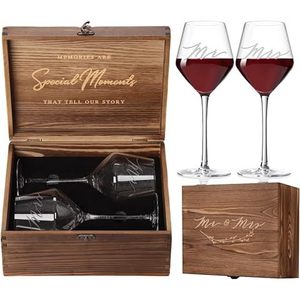 Mr & Mrs <b>Wine</b> Glass Set Wooden Box Engraved Stemmed Glasses With Corkscrew And <b>Stopper</b> Wedding Gift - Product Image 5