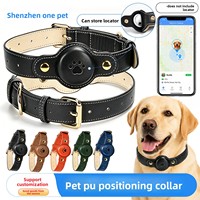 Collier de suivi anti-perte pour animaux de compagnie compatible Apple AirTag en cuir PU, style décontracté, utilisation toutes saisons, couleur unie