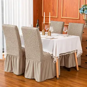 Housses de chaise de salle à manger extensibles avec jupe longue, housses de chaise universelles anti-salissure lavables amovibles