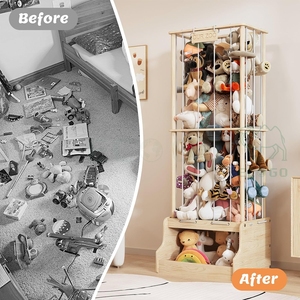 Playroom Standing Wooden Display <b>Rack</b> Stuffed Zoo Plush Animal <b>Storage</b> <b>Rack</b> Toy Organizer - Product Image 1