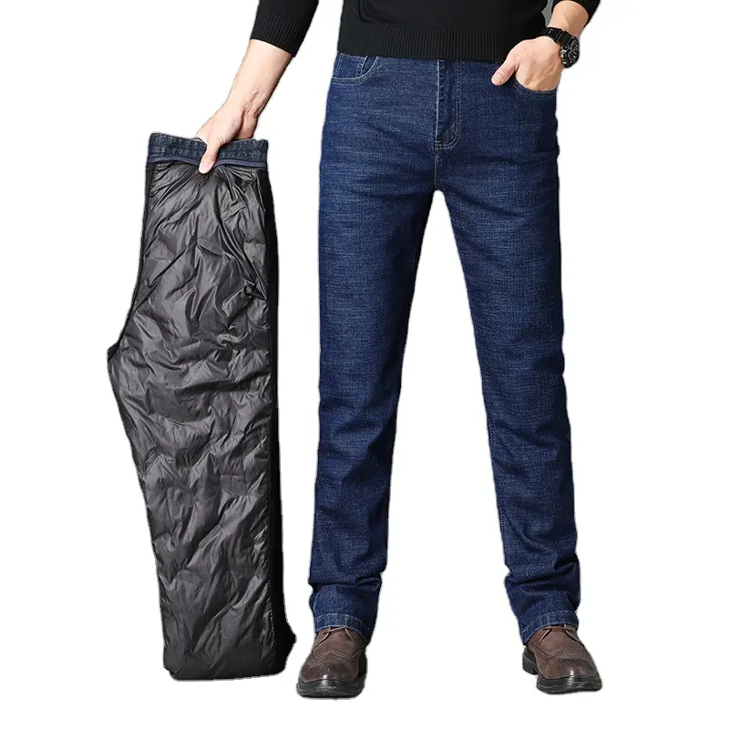 Custom New design high quality plus size men's detachable down jeans regular trousers casual men's jeans