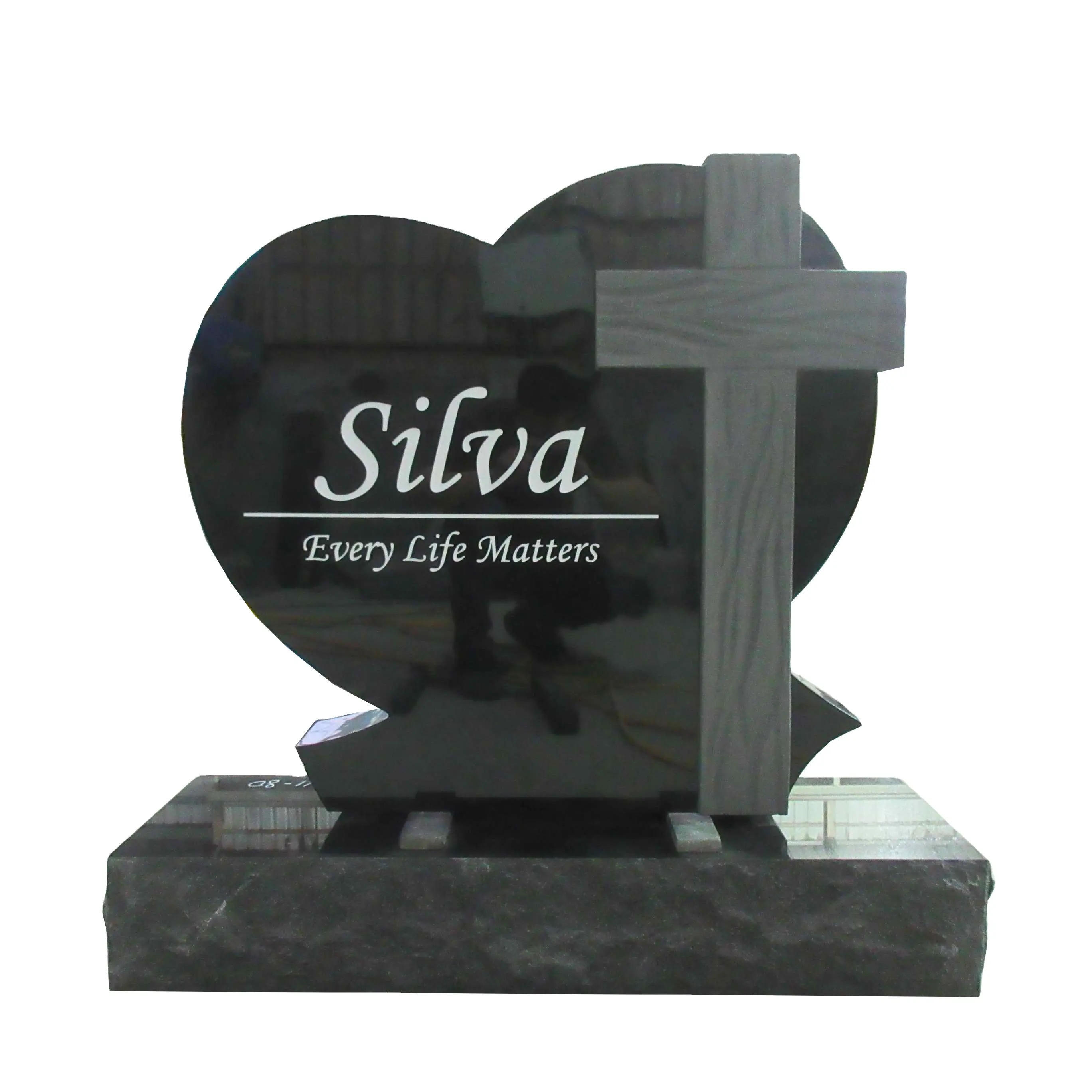 검은 주head돌 대리석 십자가 검은 심장 모양 묘비 조각 심장 화강암 묘비
