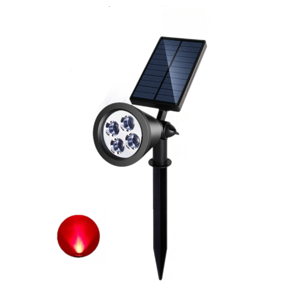 2-in-1 Solar Powered Spotlight ABS Red 4 Led Waterproof Floor Solar Light Lithium Battery Garden Light Solar Spot Light Outdoor