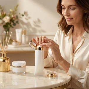 หลอดบีบเครื่องสำอางสีขาวมุกหรูหราพร้อมฝาปิดสีทองแบบพลิกได้ ขนาด 50 มล. หลอด PE เปล่าสำหรับโลชั่นบำรุงผิว/รองพื้น รับผลิตแบบ OEM/ODM - Product Image 6